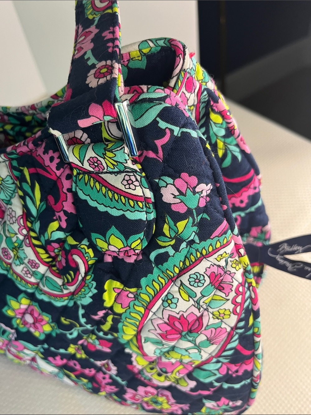 Vera Bradley Navy Multi-Color "Petal Paisley" retired large 3 section purse - Picture 17 of 17